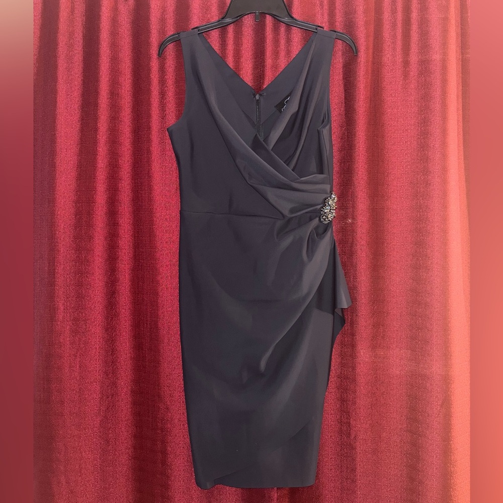 Alex Evenings Black Ruched Asymmetrical Sheath Dress